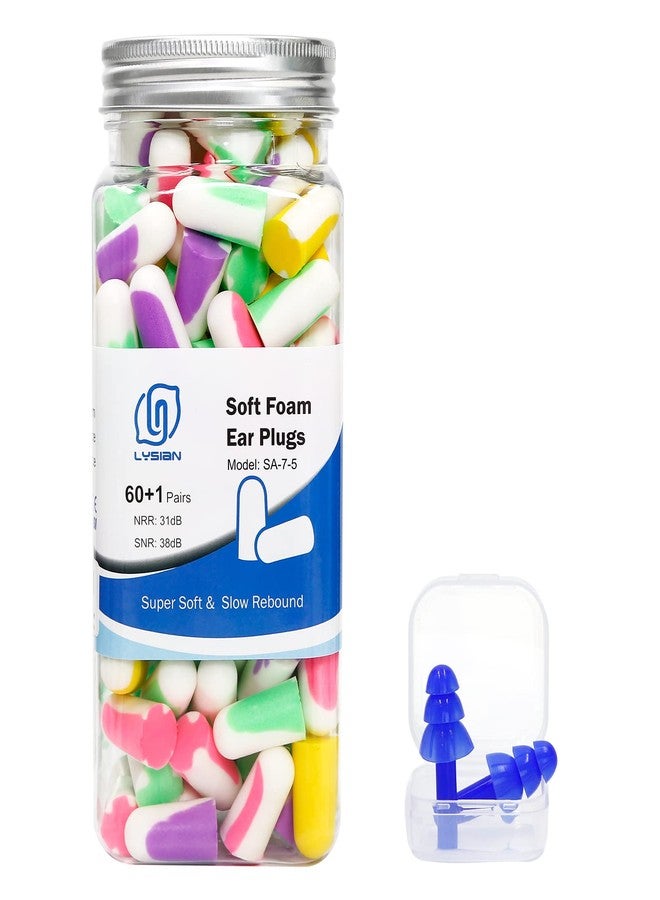 LYSIAN Ultra Soft Foam Earplugs for Sleep- Noise Cancelling Ear Plugs for Sleeping, Shooting,Snoring, Mowing Sound Reduction 38dB- 60 Pairs Multi Color - Image 1